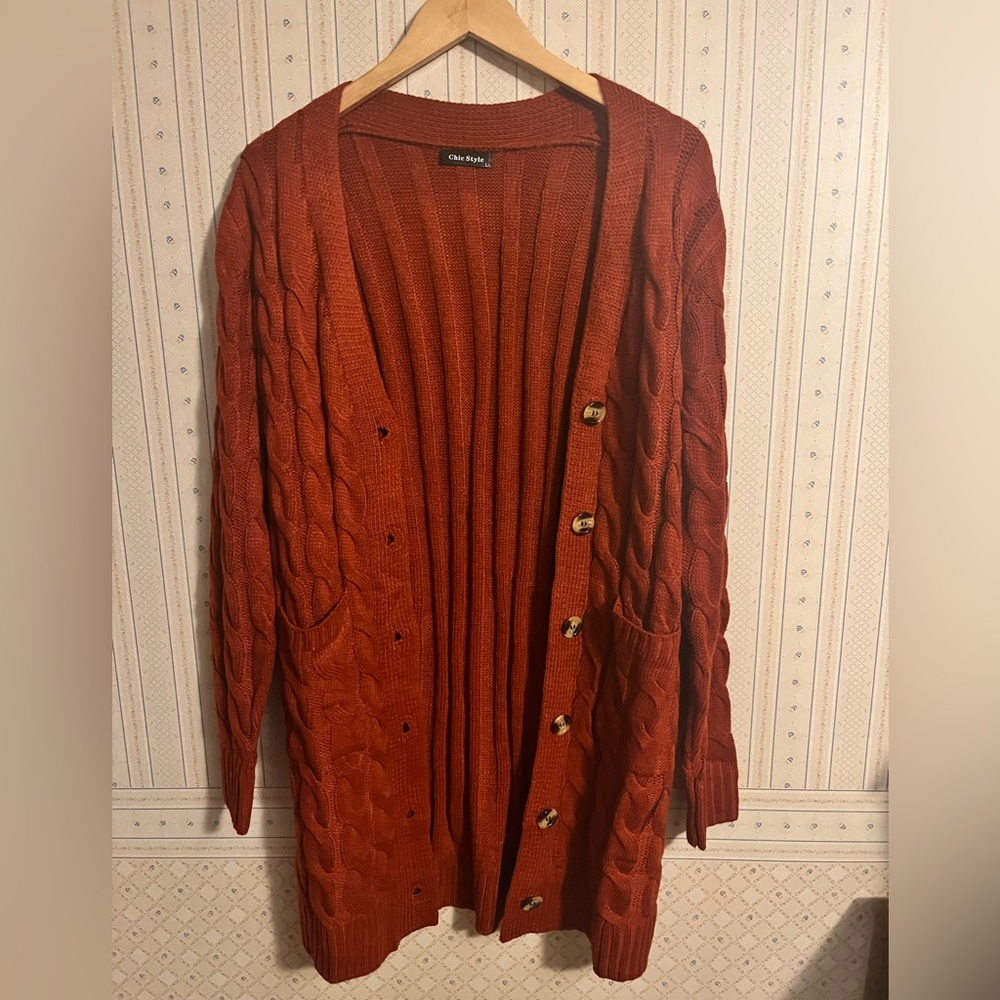 Rust red cardigan